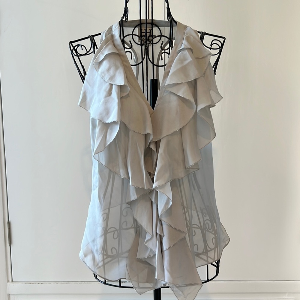 Haute Hippie sleeveless gray ruffled blouse